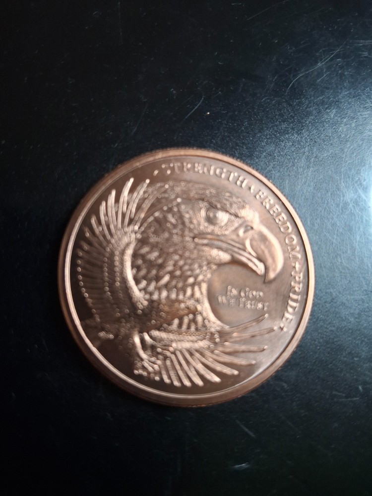 1 oz Copper Round Eagle Strength Freedom Pride .999 Fine USA Flag Design