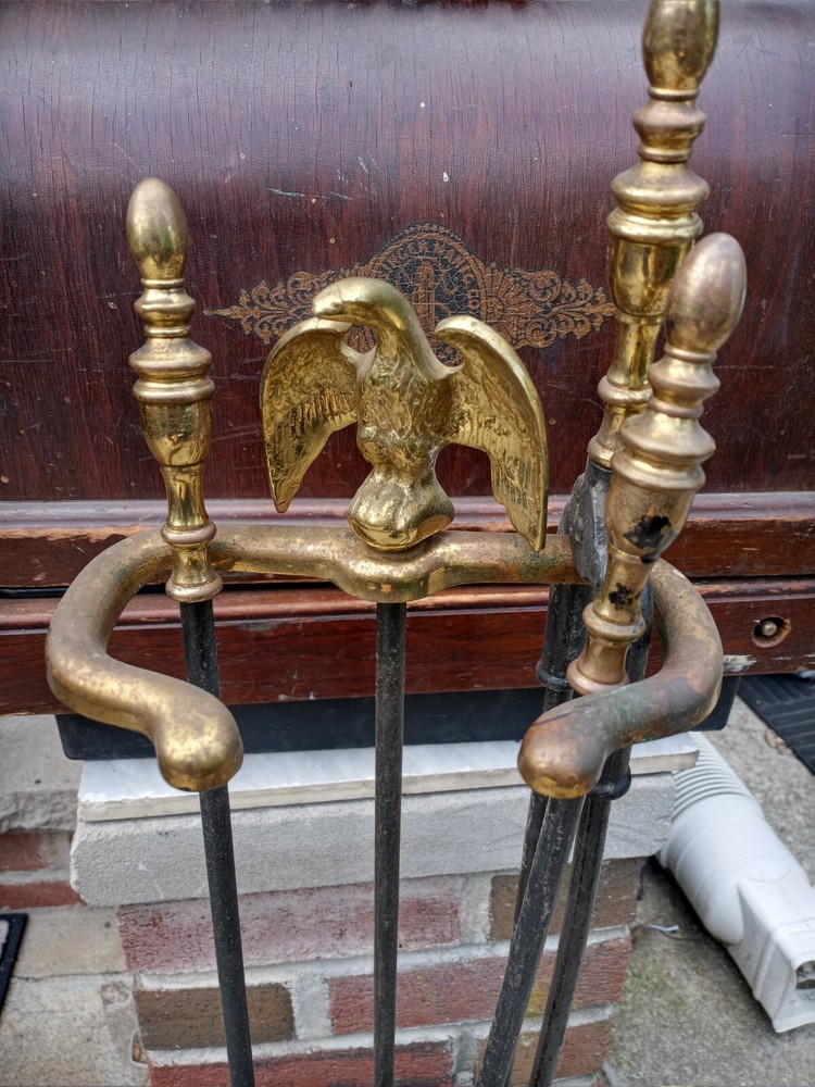 4-PCS Hearth Tool Fireplace Set Brass Iron Set
