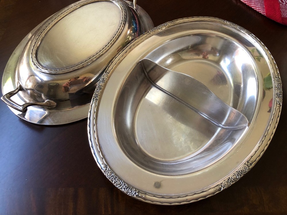 VTG Amille International Silver Co Silver plate Divided Covered Bowl dish