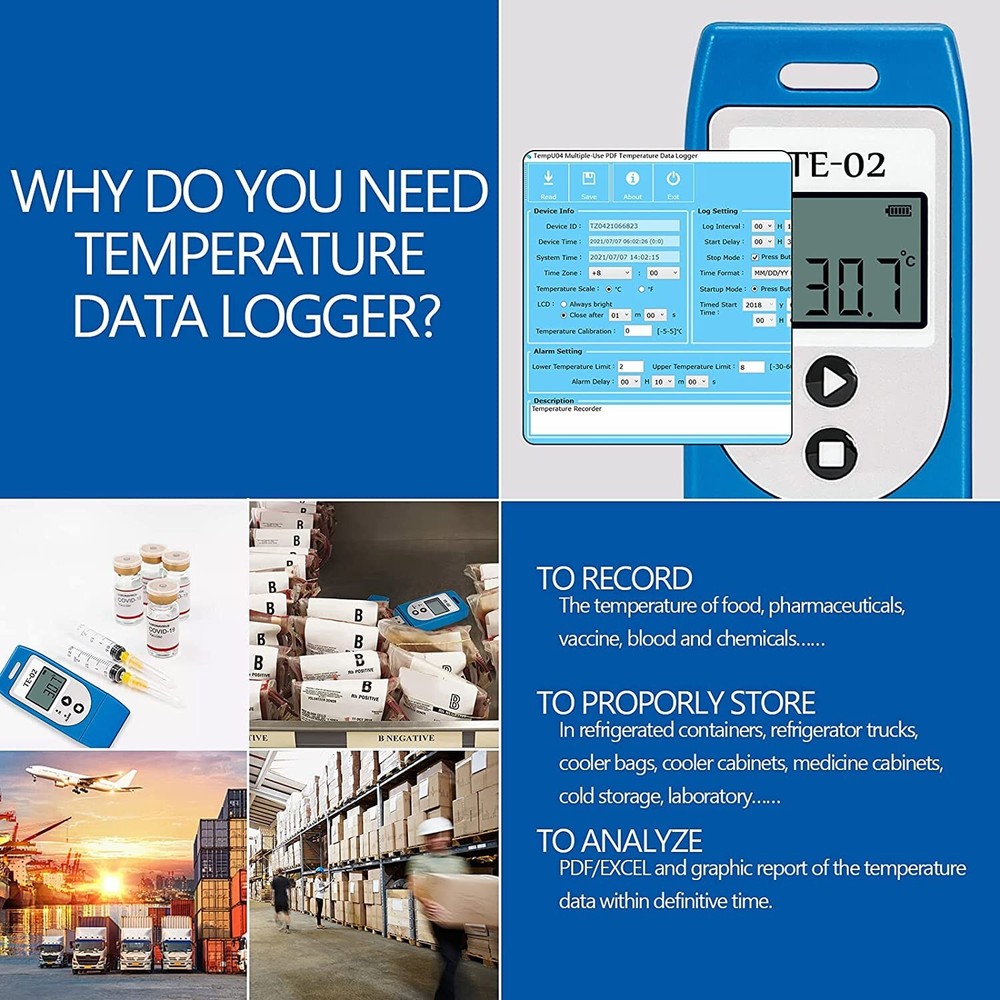 Temperature Data Logger, USB Temperature Data Recorder with PDF & CSV