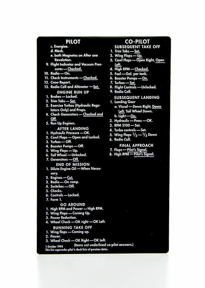 Boeing B-17 Flying Fortress 2-sided Checklist on Aluminum WWII Aviation CKL-0102