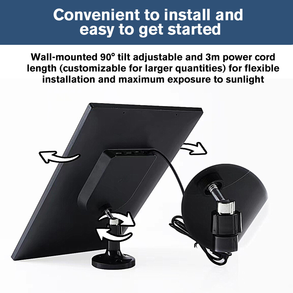 30W 5V Solar Panel USB-C Port 360°Adjustable Mounting for Security Camera