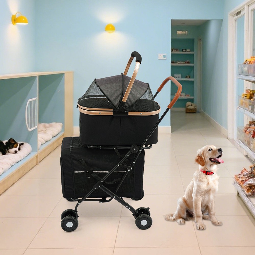 Two-tier Foldable Pet Stroller Dog&cat Stroller For Small & Medium Dogs Portable