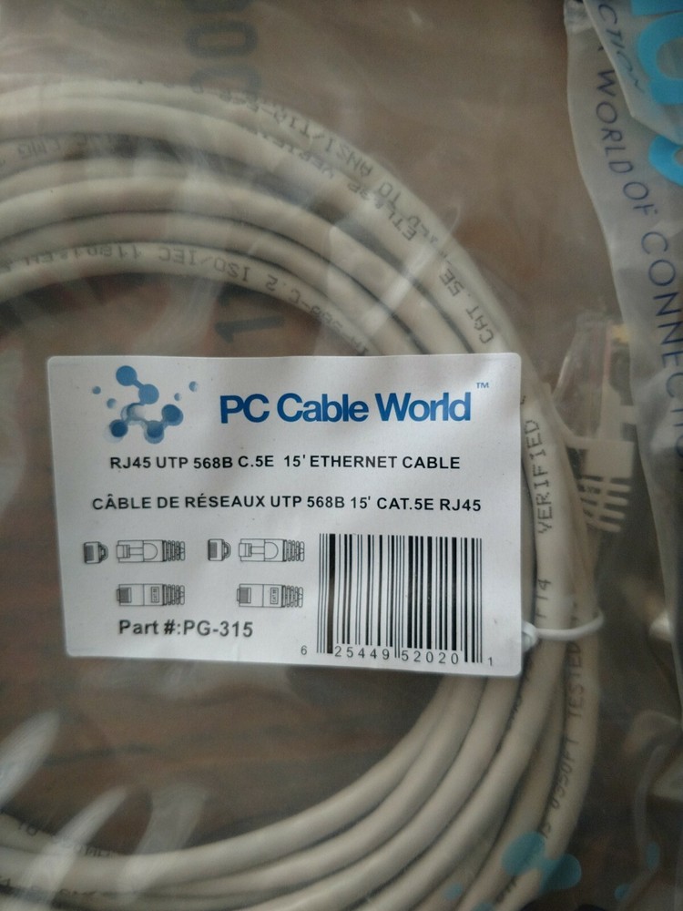 15ft cat 5e ethernet cable PC cable world White RJ45