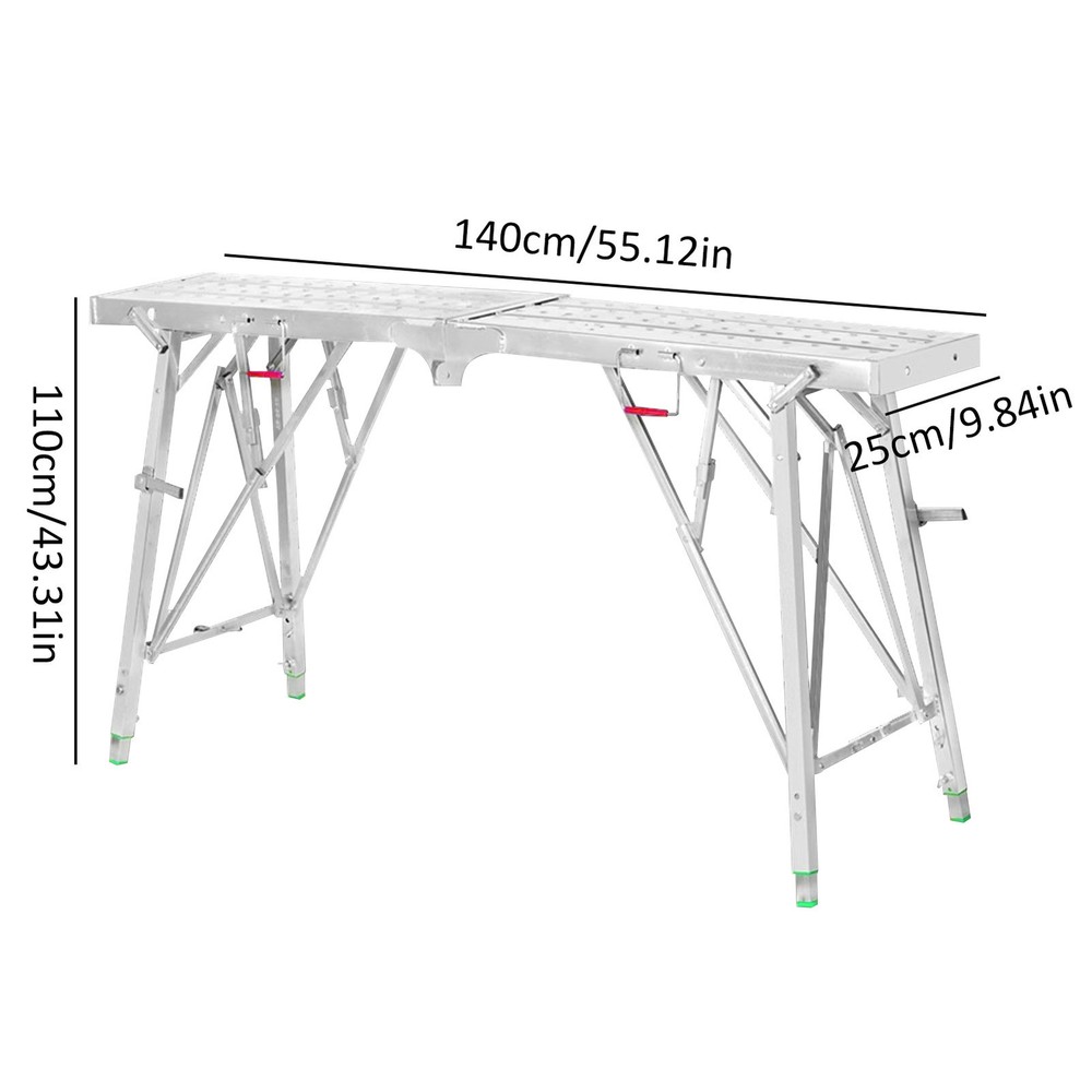140 X 25cm Folding Scaffolding Platform Work Bench Scaffold Adjustable Height-