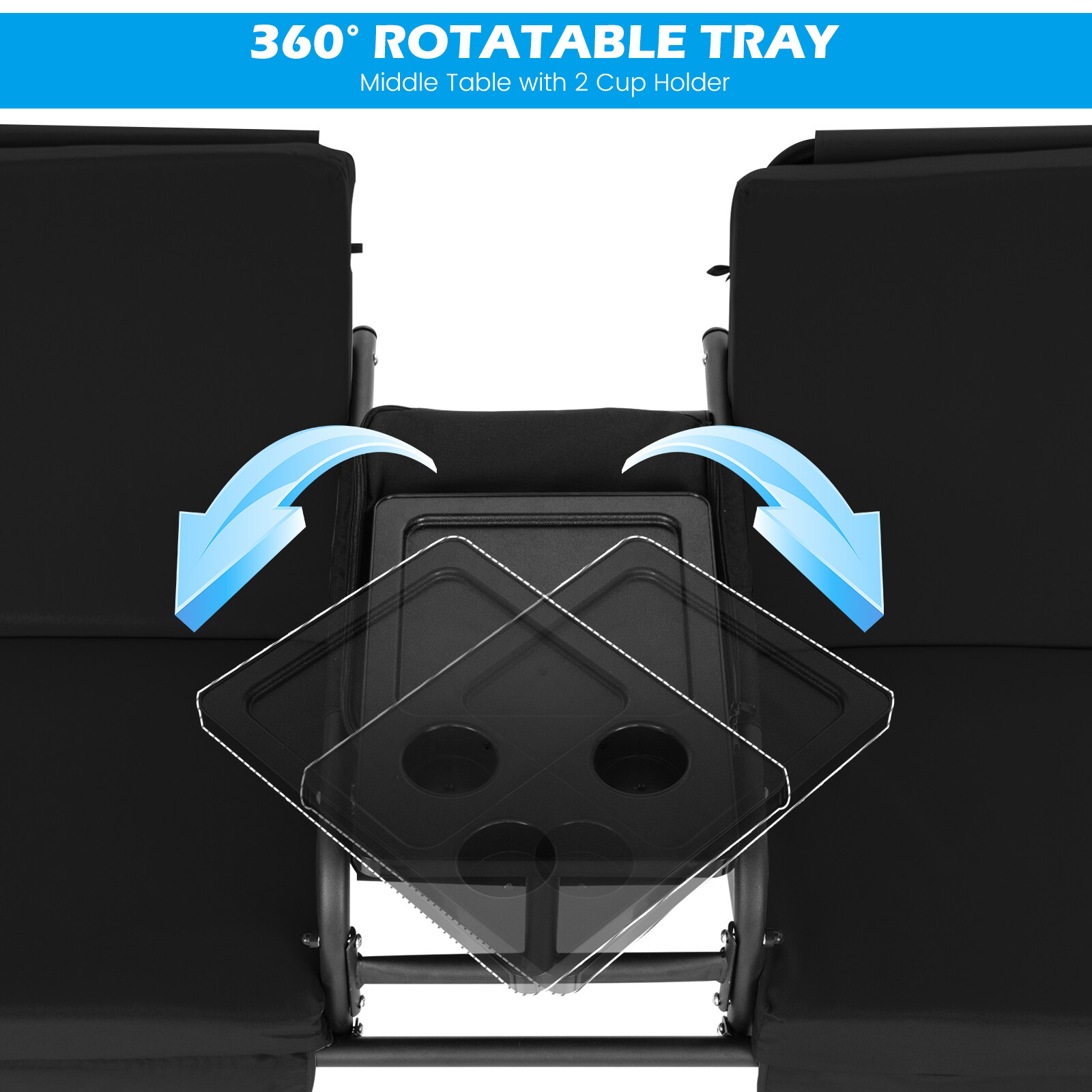 2-Person Porch Swing Chair with Adjustable Canopy & Removable Cushions Black