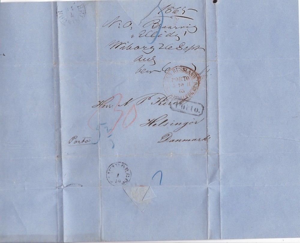 Russia Vyborg 1865 Entire Letter to Helsingor Denmark