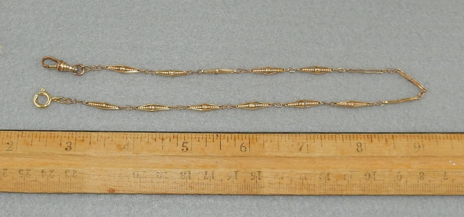 Antique 1/20 12K Yellow Gold Filled 14" Fancy Bar Link Pocket Watch Chain 5g