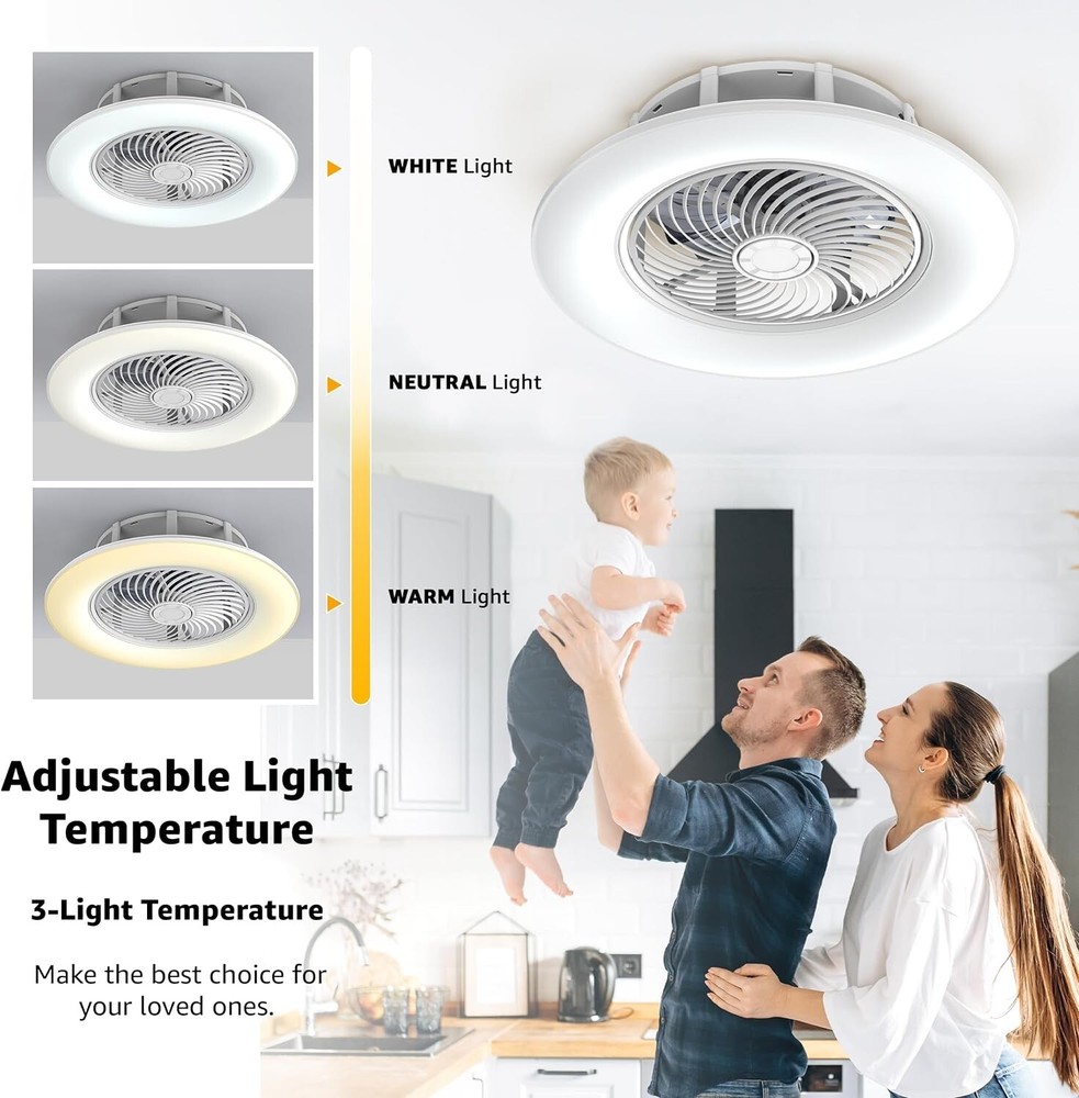 PrimeMall Bladeless Ceiling Fan with Light and Remote Control 22" Low Profile Ce