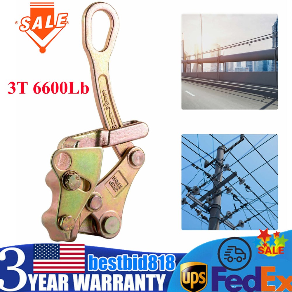 3T Wire Grip Cable Gripper Puller Steel Rope Jaw Pulling Tool 6600Lb Cable Clamp