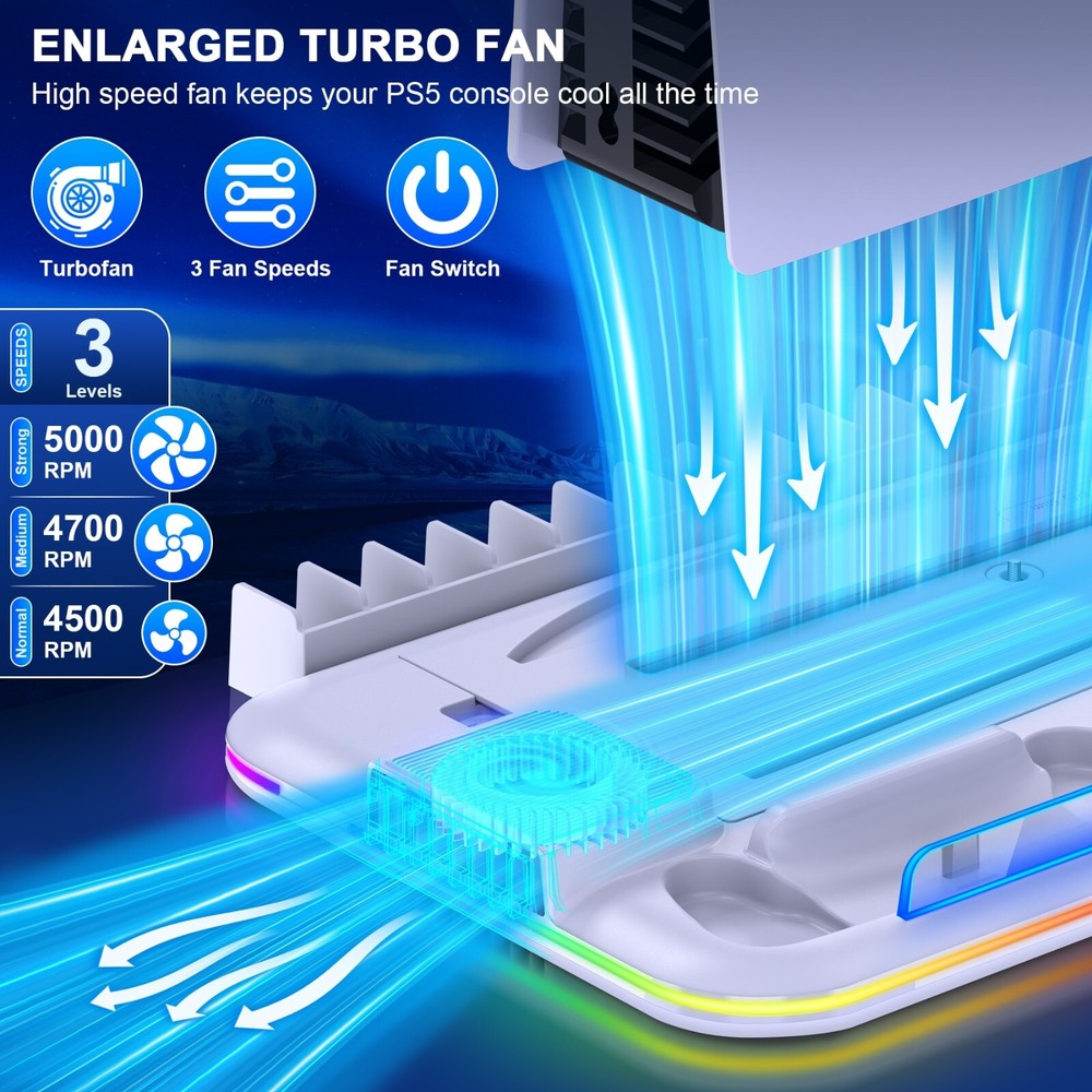 for PS5 Disc&Digital Editions/PS5 Slim Controller Charger Stand Cooling Fan