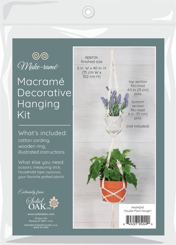 Solid Oak Macrame Hanging Kit-Double Plant Hanger (Pack of 1)