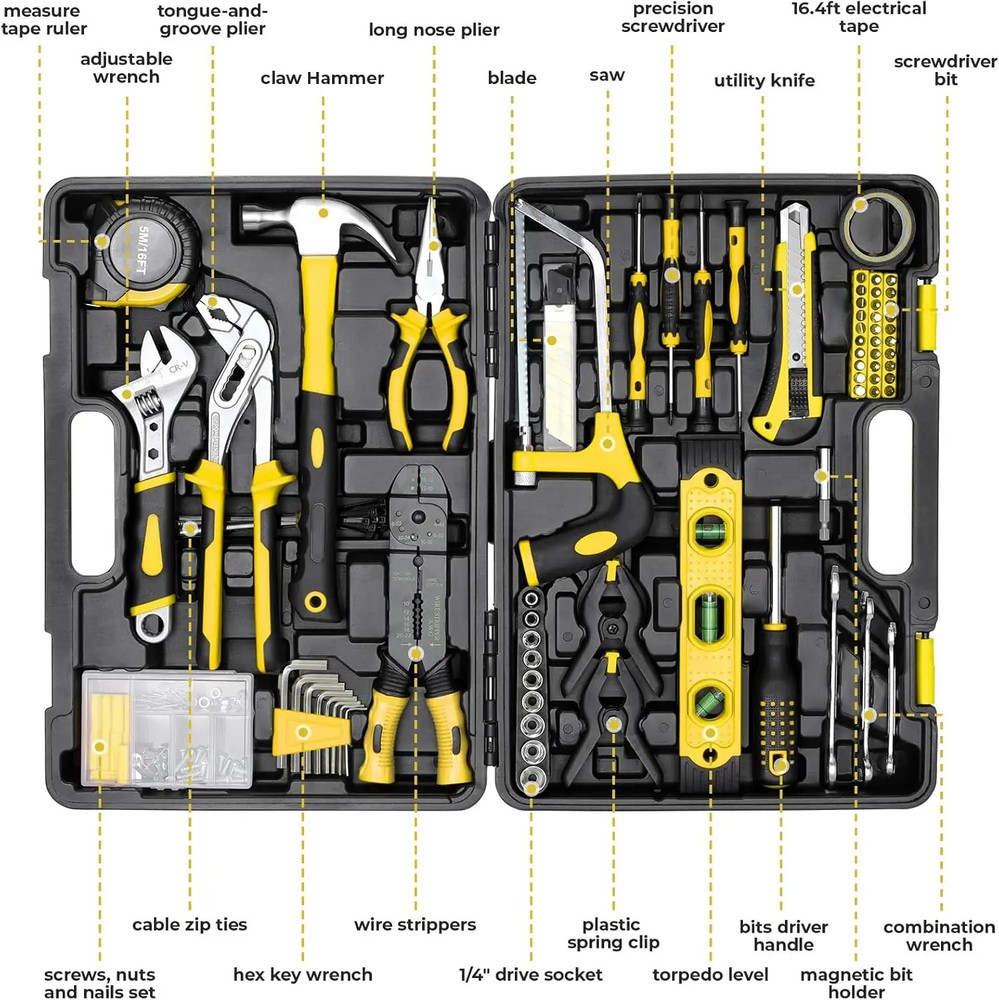 Professional 218 Piece Tool Box,Mechanic Tools Set with Screwdriver, Hex Sockets