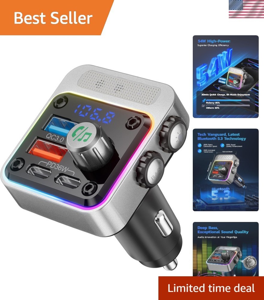 54W Wireless Bluetooth 5.3 Car Adapter with 4 Ports & Enhanced Audio Experience