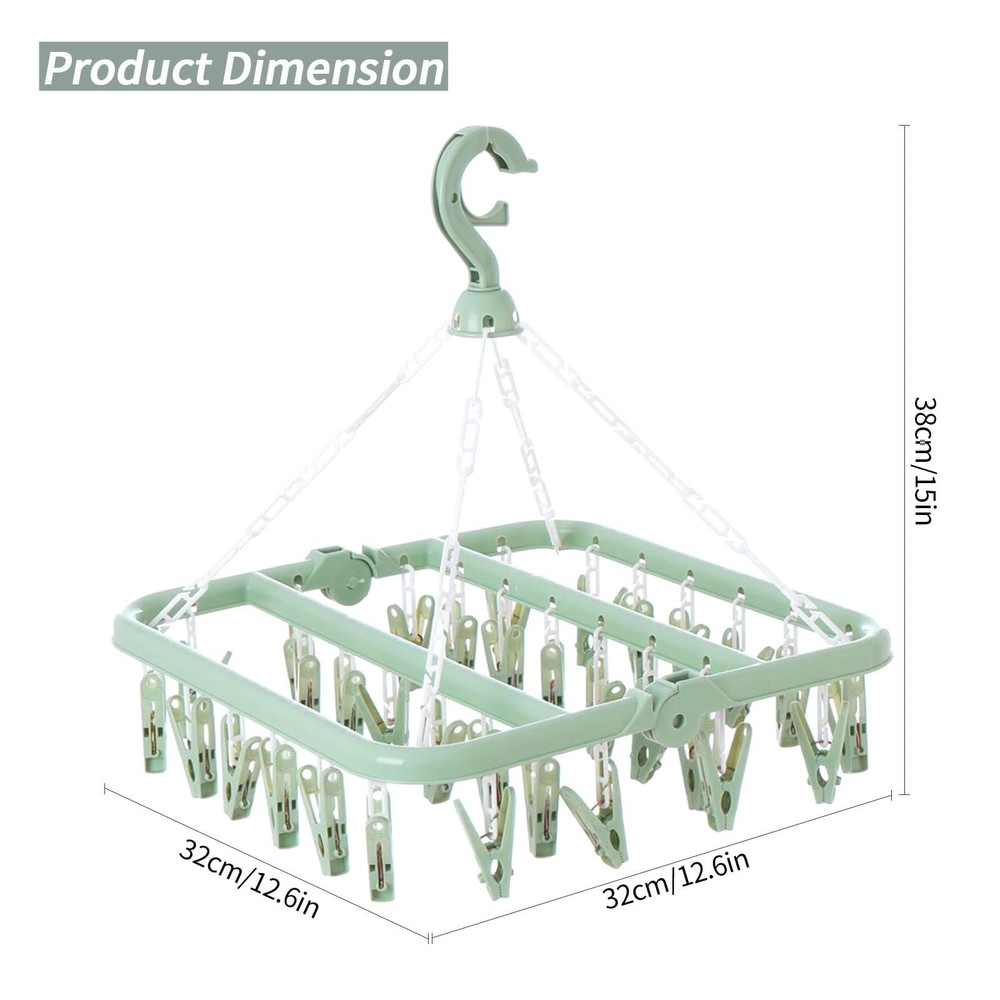 Clothes Drying Rack with 32 Clips, Foldable Hanging Rack, 360° Rotatable Ho