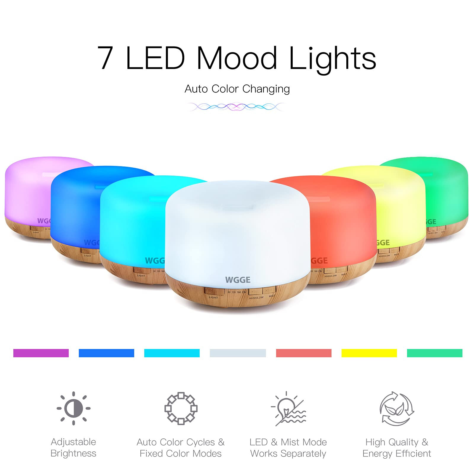 Essential Oil Diffuser 500ML Aromatherapy Diffuser Mist Humidifiers 7 Color LED
