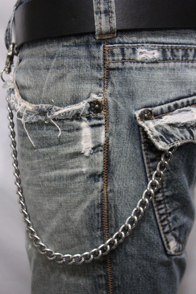 Men Silver Metal Short Wallet Chains Thick Link Simple Jeans Basic Biker Classy