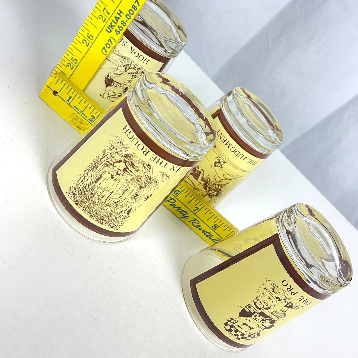 Golf Pro Judgement Hook Shot In Rough 4 Vtg Cocktail Rocks Glass Lot Patterson