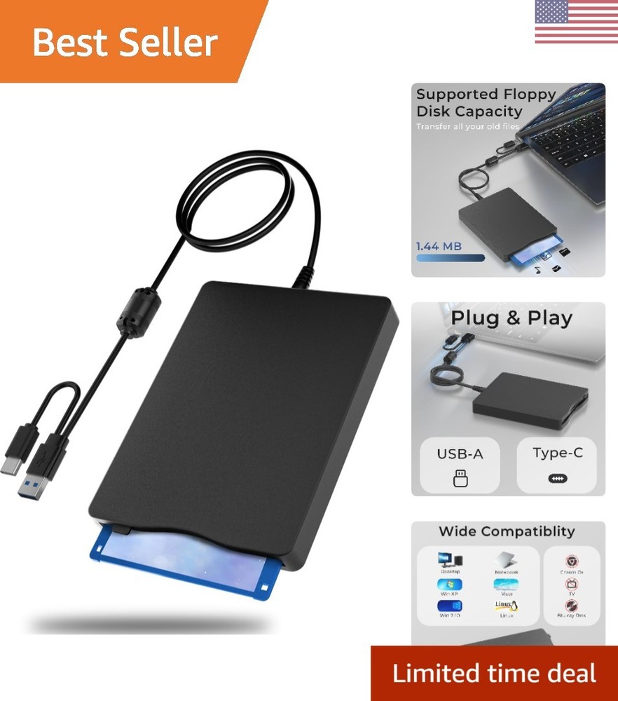 Durable 3.5" USB Floppy Disk Drive - Lightweight, Plug & Play for Easy Access