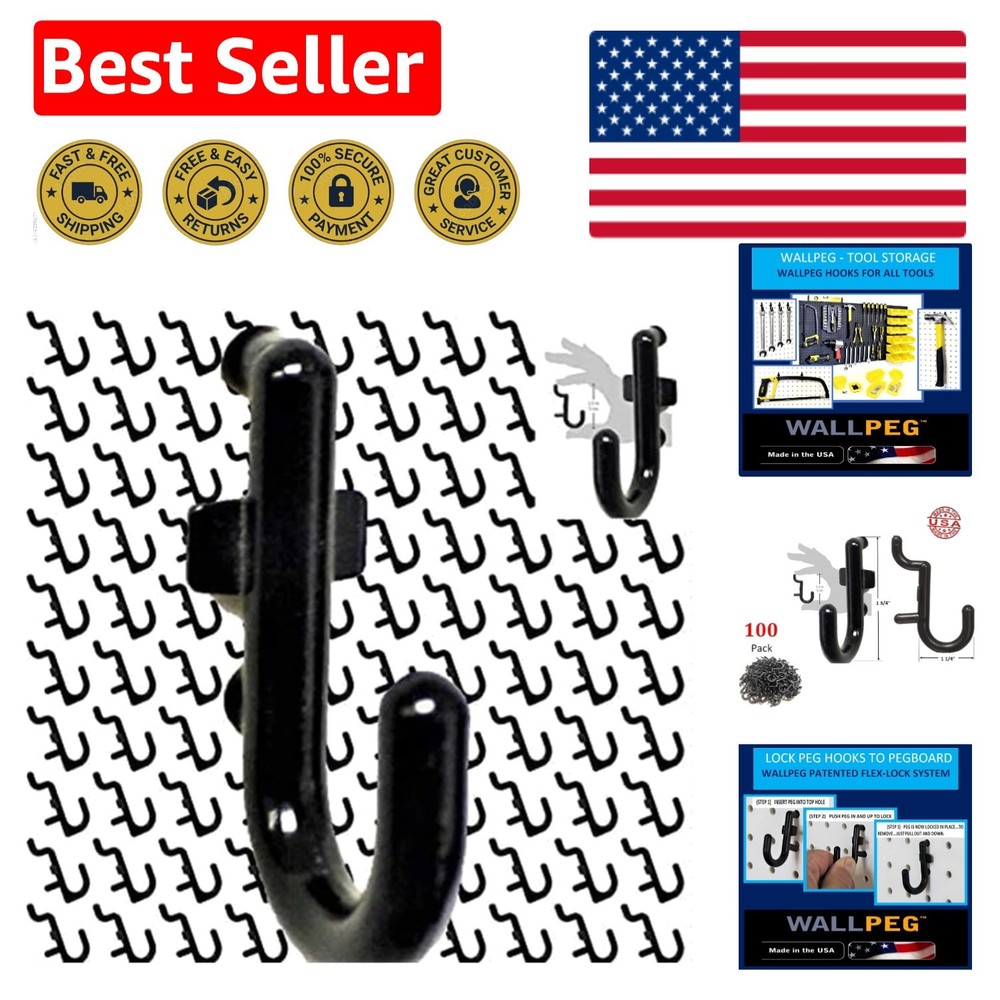 Instant Setup 100-Count Black Pegboard Hooks with Lifetime Durability Guarantee