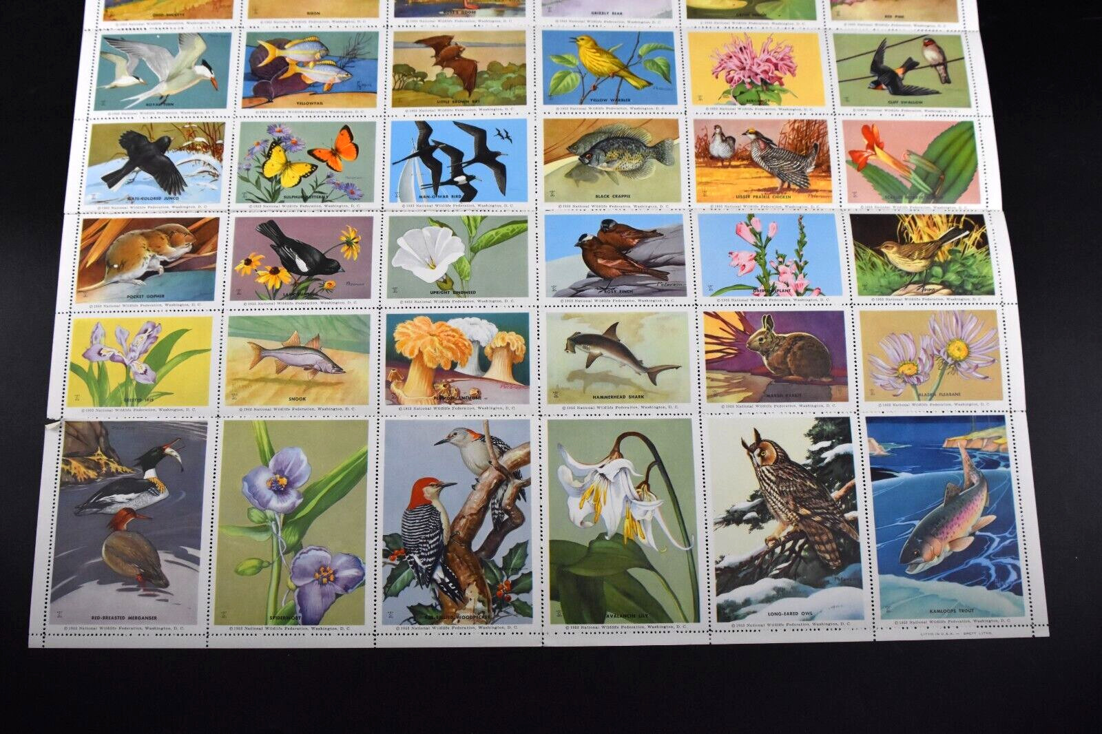 VTG 1953 National Wildlife Conservation Stamps Full Sheet Endangered Animals