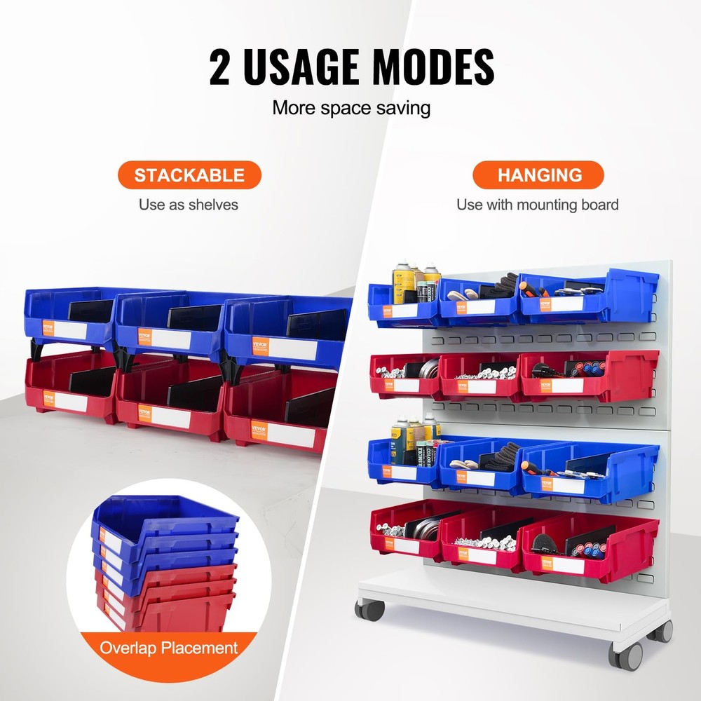 VEVOR Plastic Stackable Storage Bins 6 Pack (11 x 11 x 5-Inch), Hanging Storage