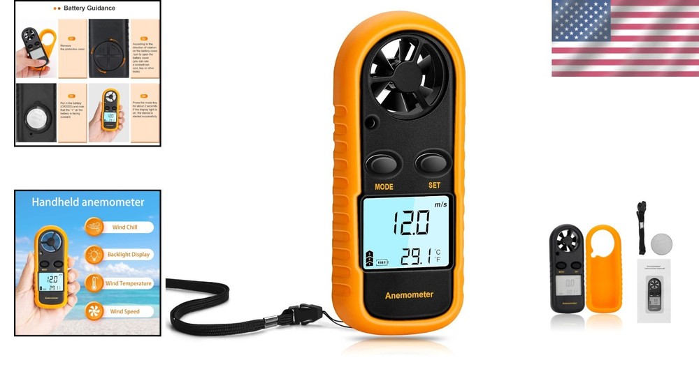 Lightweight Multi-Function Wind Speed and Temperature Gauge - Outdoor Essential