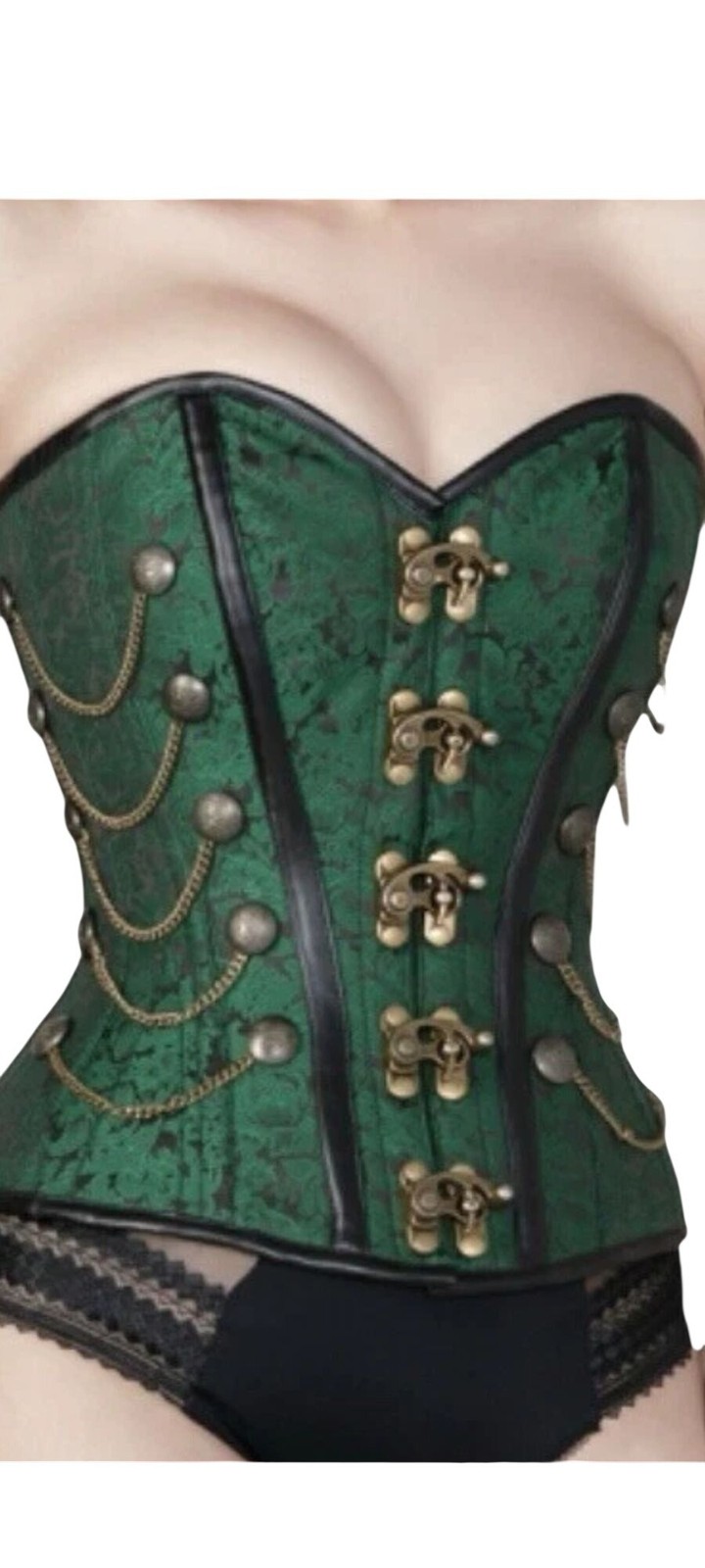 Charmain Corset Women Steampunk Green Brocade Chains Gothic 2XL Renaissance