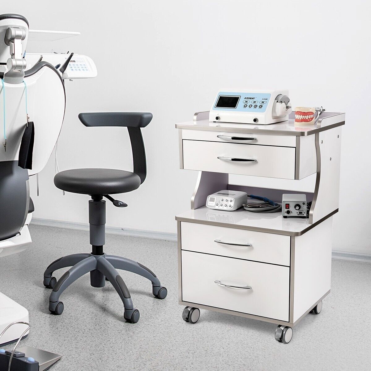 Medical Dental Mobile Cabinet Steel Material with Three Drawers instrument tray