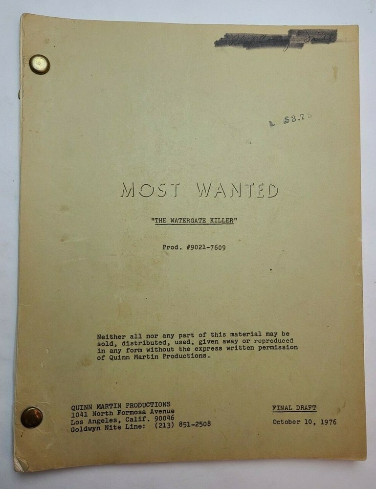 MOST WANTED / Elroy Schwartz 1976 Script, Robert Stack "The White Collar Killer"