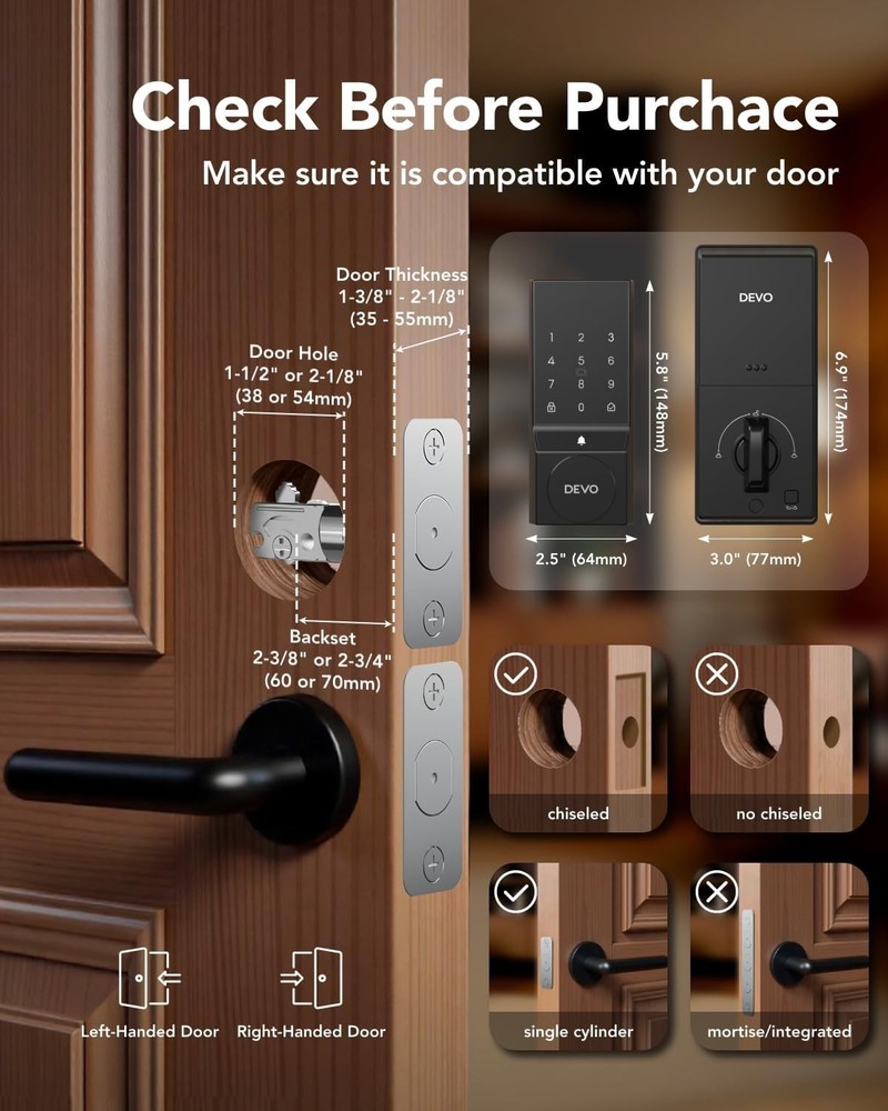 Devo G4 Smart Lock Keyless Entry Bluetooth APP Keypad IC Card Deadbolt