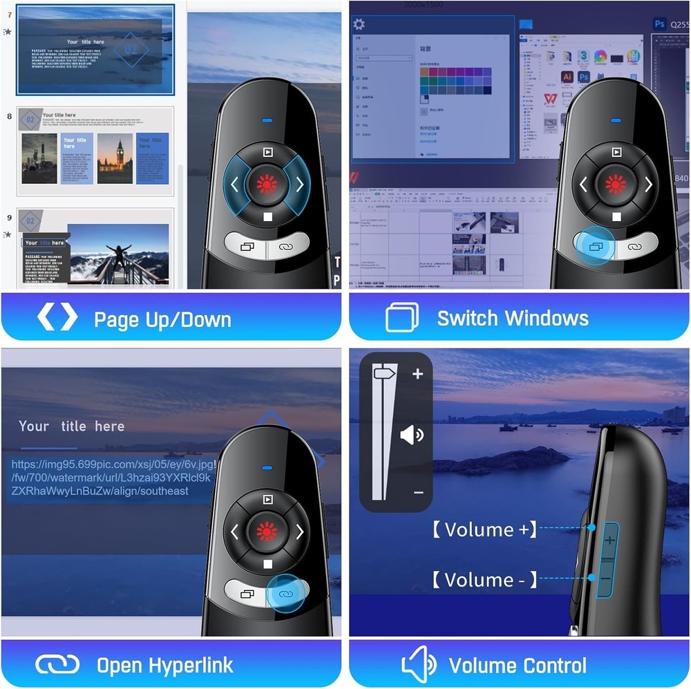 Compact Presentation Clicker with 164FT Wireless Range, USB-A & USB-C Compatible