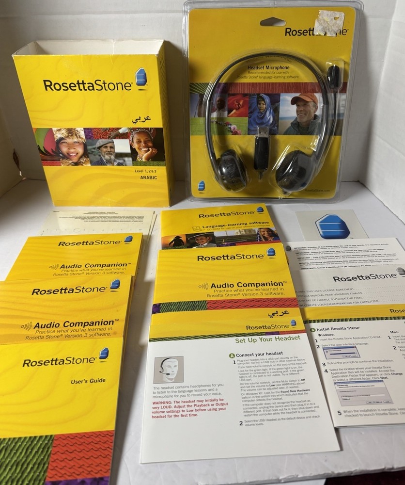Rosetta Stone Arabic Levels 1-3 Version Interactive Software CDs w/ New Headset