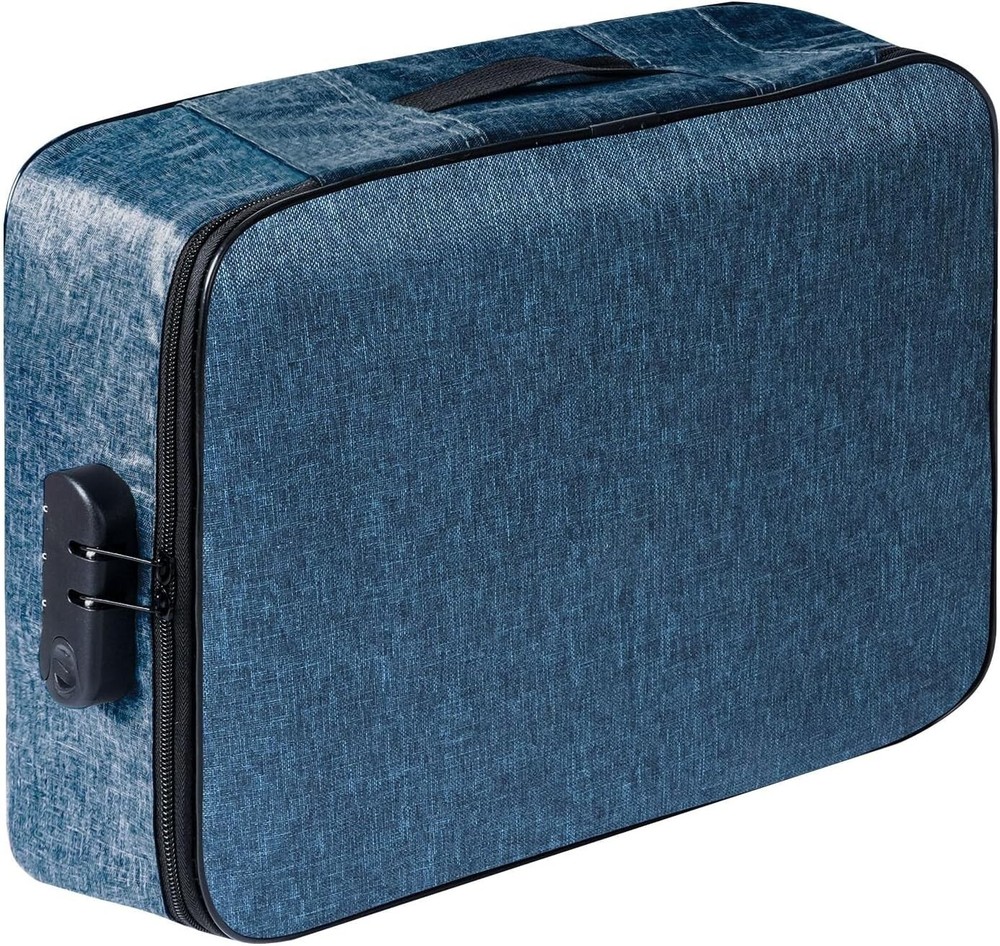 TROTY Travel Document Organizer Case with Combination Lock Blue Denim