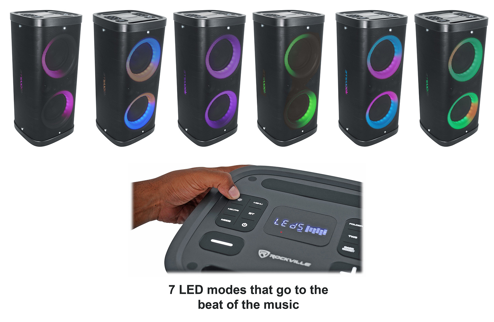 Rockville BASS PARTY 65 V2 1200w Battery Powered LED Bluetooth Speaker Mic Input