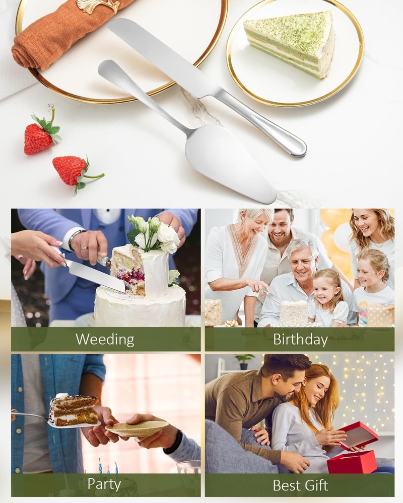 2-Piece Silver Premium Cake Cutting Set Exquisite Knife Server Spatula