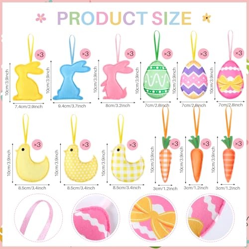 36 Pcs Felt Decorations Hanging Ornaments Bulk Fabric Stuffed Eggs Easter