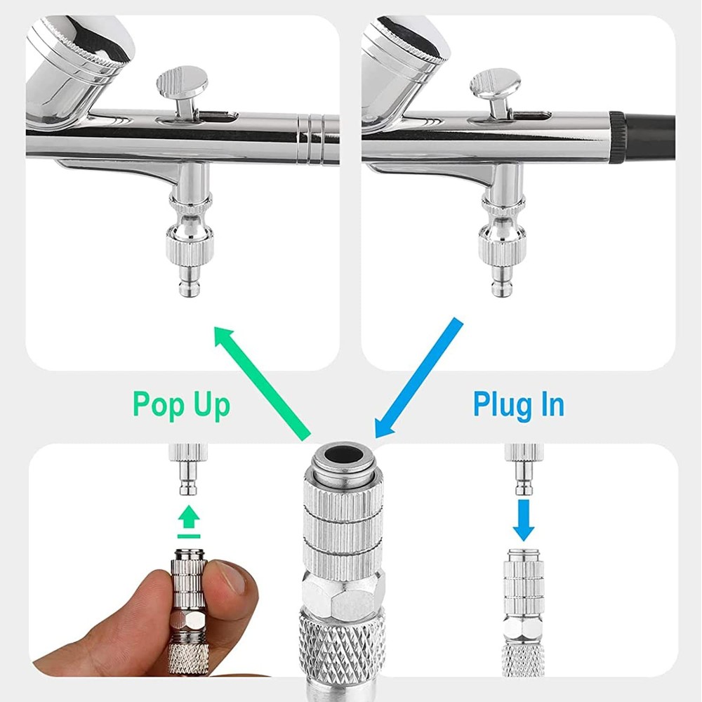 HUBEST 14pcs Multi-Size Airbrush Adapter Set, Quick Release KIT 1, Silver