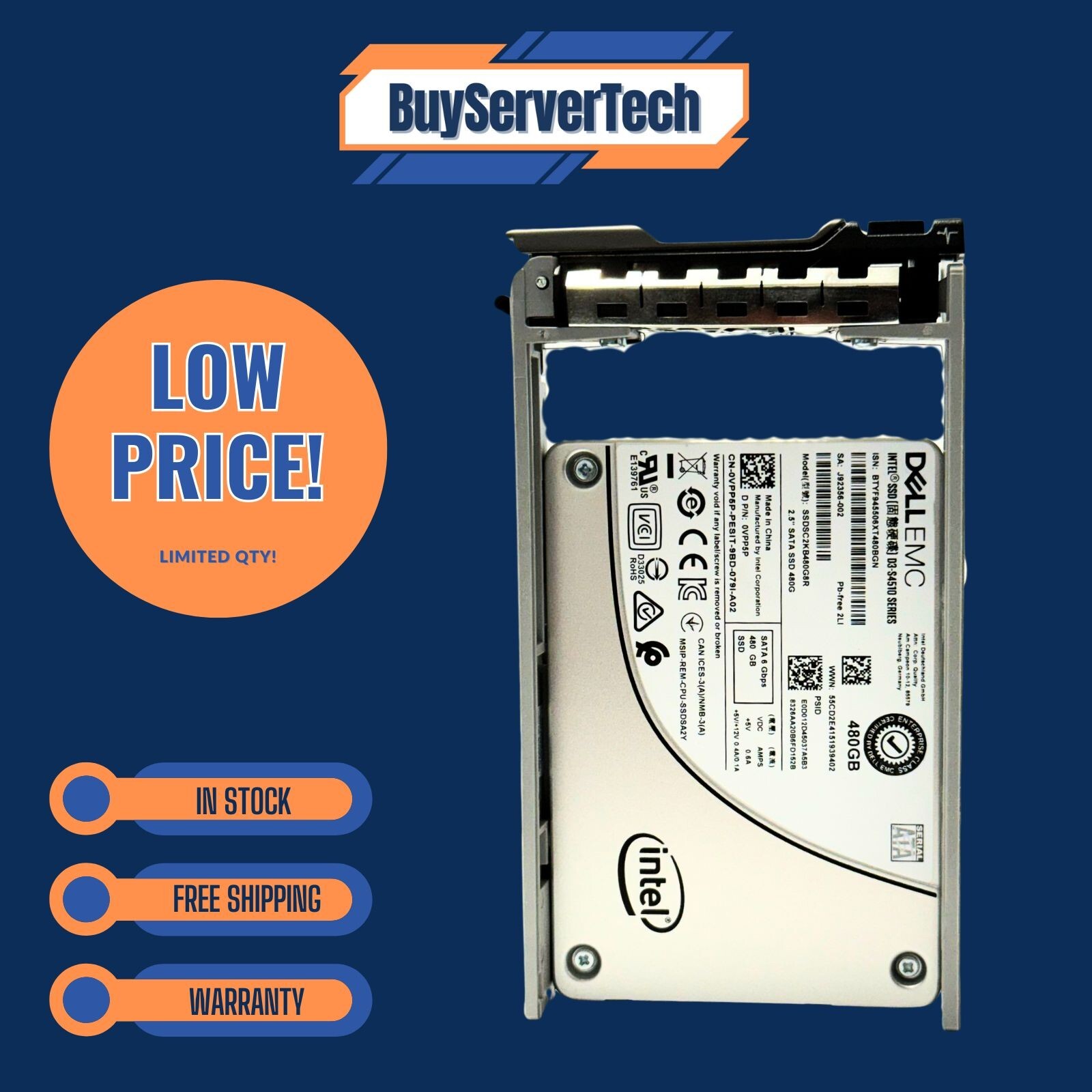 Dell 480GB 2.5" SATA 6Gb/s SSD VPP5P 0VPP5P SSDSC2KB480G8R Read Intensive SSD