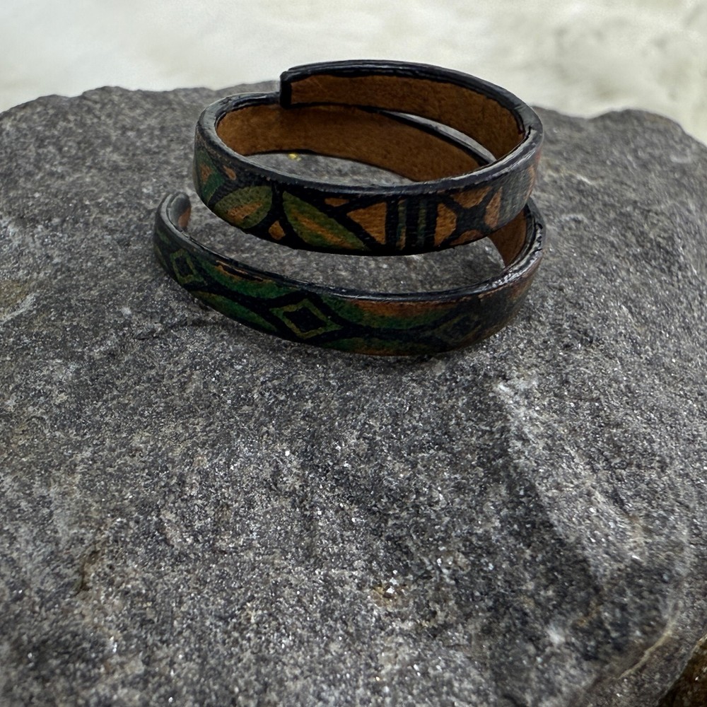 Embossed Dyed Leather Wrap Ring Size 8