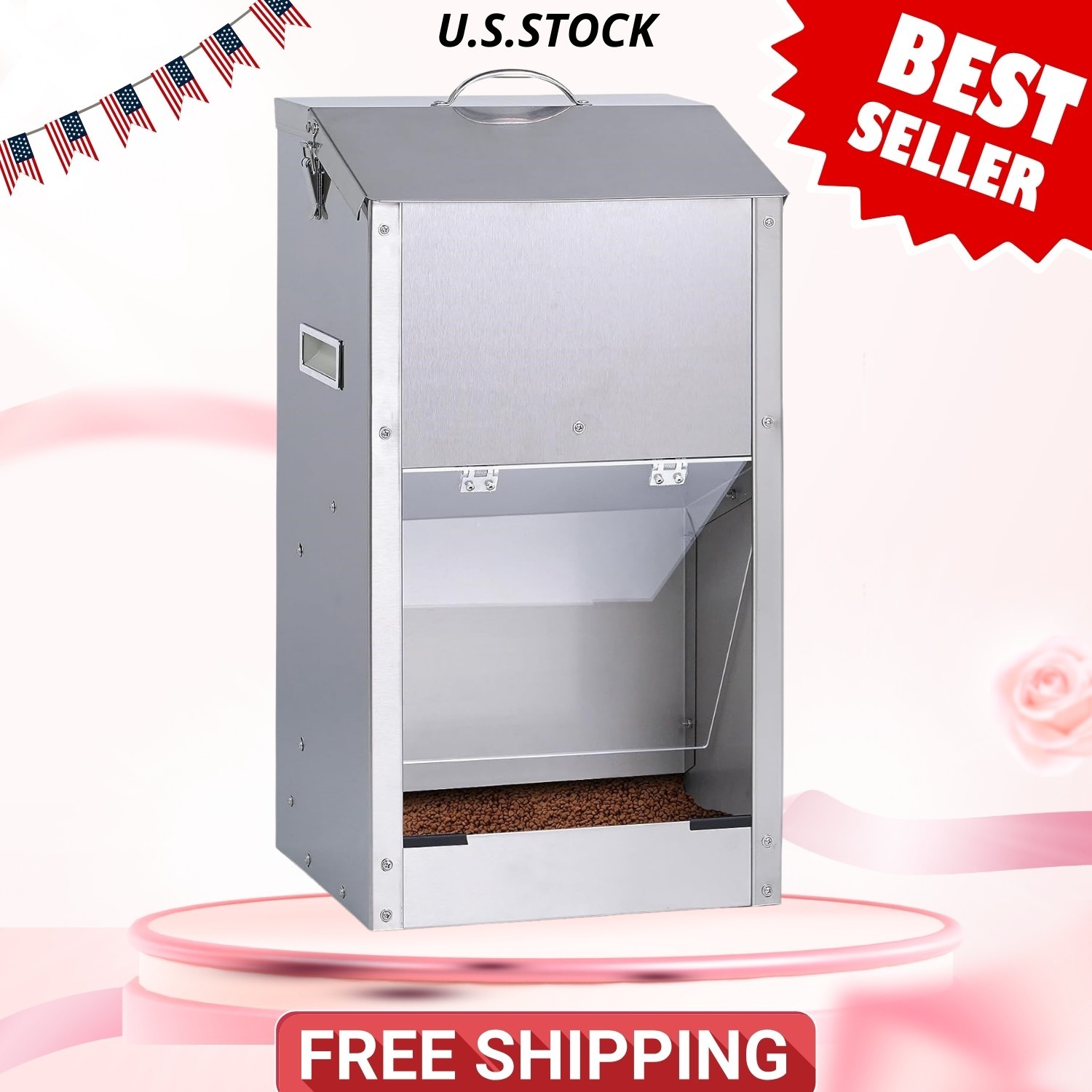 Automatic Dog Feeder 25lb Large Breed, Stainless Steel Gravity Dispenser