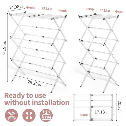 Clothes Drying Rack Folding - 3 Tier Laundry Drying Rack for Clothes, White