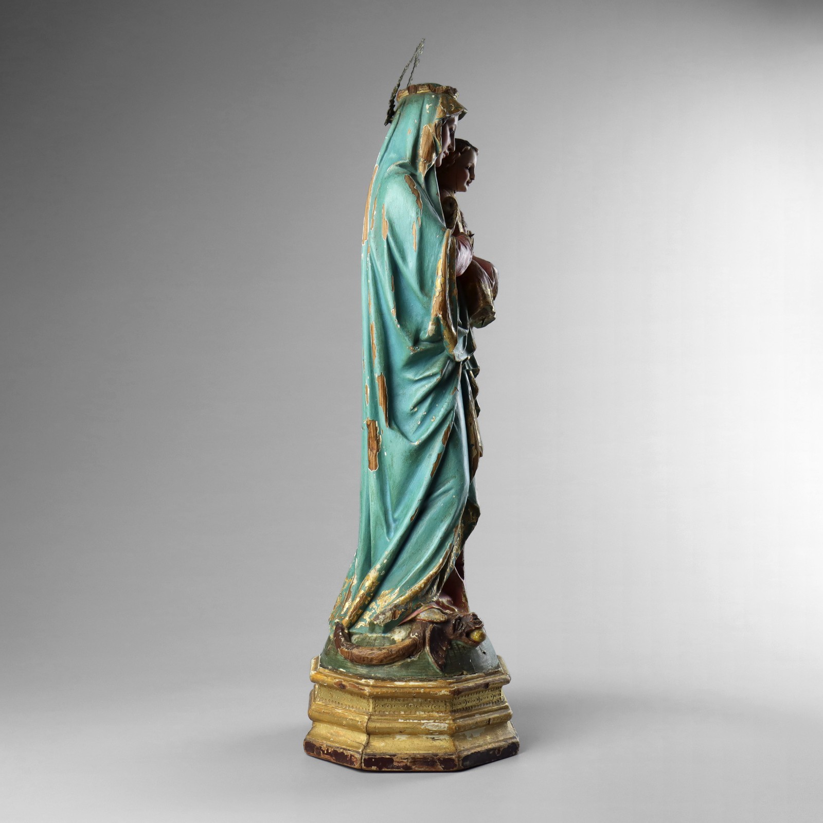 Antique 19th Century Carved Wood Polychrome Virgin Mary Madonna & Child Statue