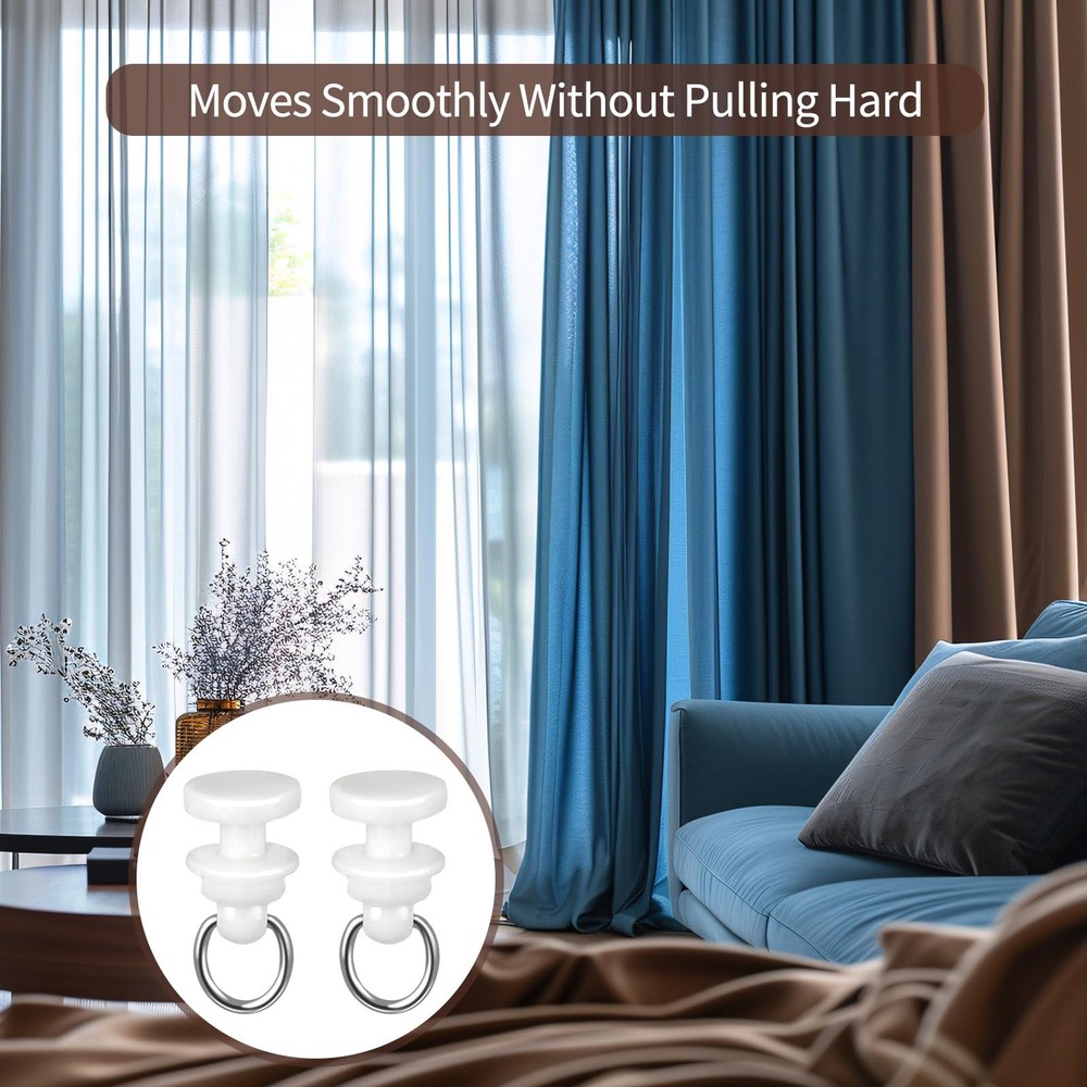 100 PCS White Plastic Curtain Track Hooks Ceiling Mount Smooth Roller RV