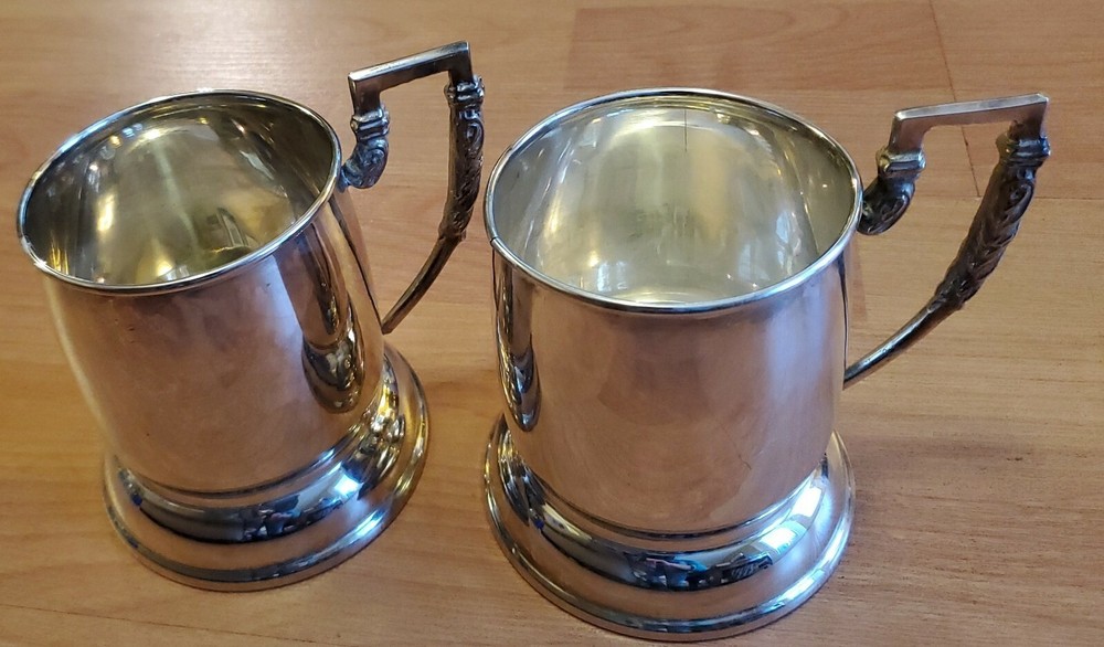 2 Silver Plated Decorative Tea Cup Holder  E.P. Brass  4.75"