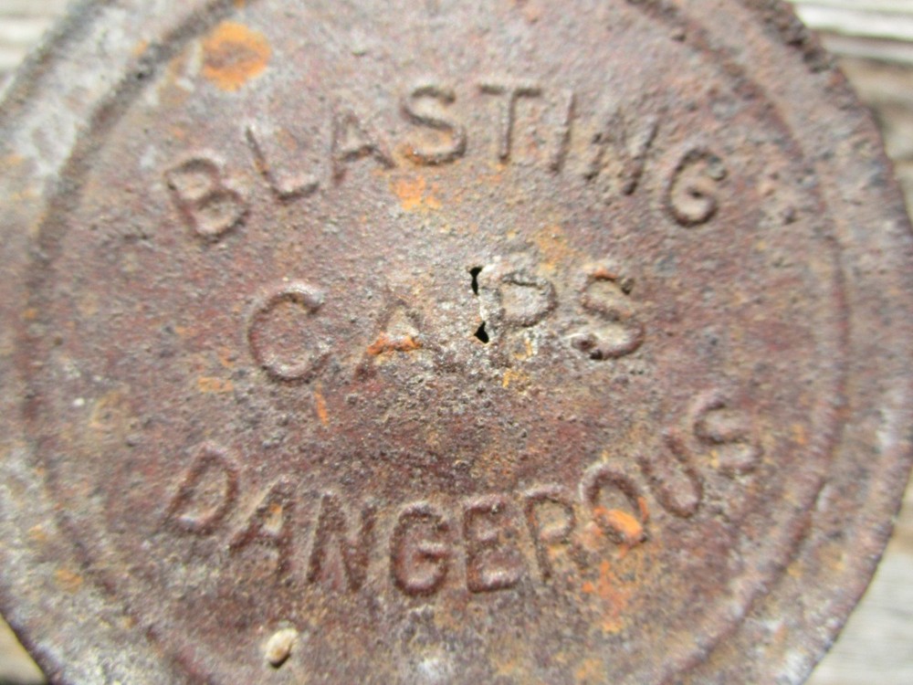 BLASTING CAPS DANGEROUS Tin Rustic Mining Antique Western Decor