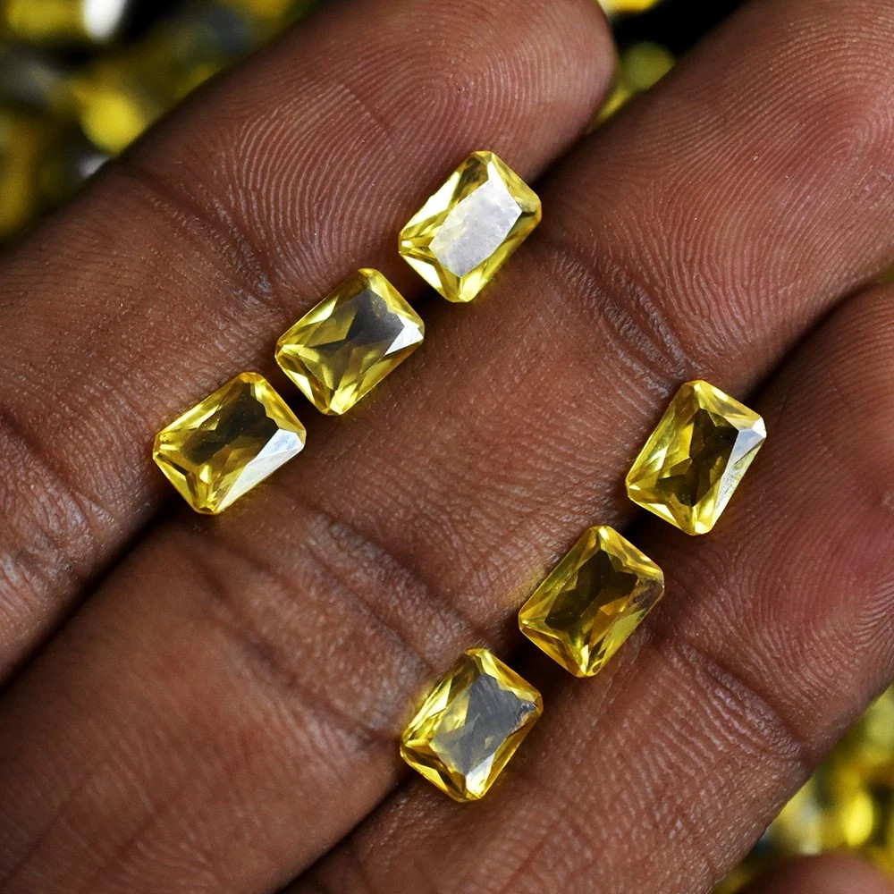 Natural Yellow Sapphire 50 Pcs Emerald Cut Certified Rare Loose Gemstone Lot