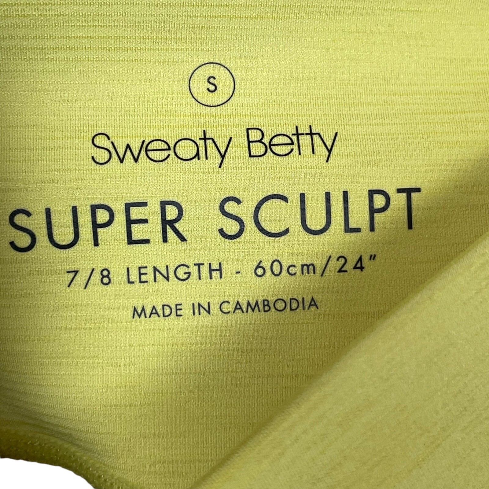 Sweaty Betty Super Sculpt 7/8 Length Leggings Size S Chartruese Yellow Pocket