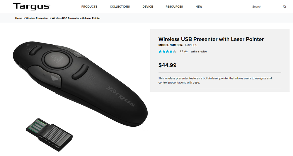 Targus Wireless USB Presenter with Laser Pointer - AMP16US