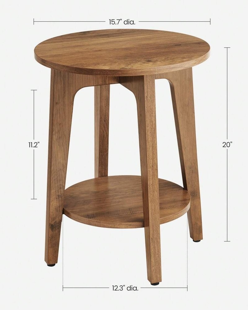 VASAGLE Brown Round End Table 2-Tier Side Table Nightstand for Small Spaces